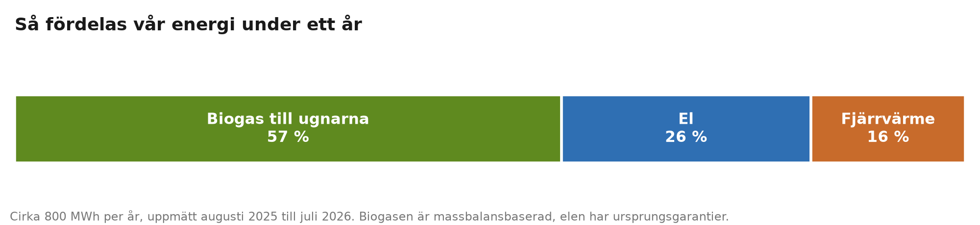 Diagram: så fördelas vår energi mellan biogas, el och fjärrvärme